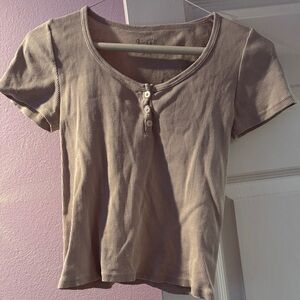 Unlisted Ribbed Short Sleeve Henley Tank Top - Taupe
